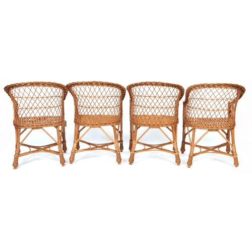 1098 - Wicked Wicker, wicker table and four chairs, the table 64cm H x 84cm W x 62cm D