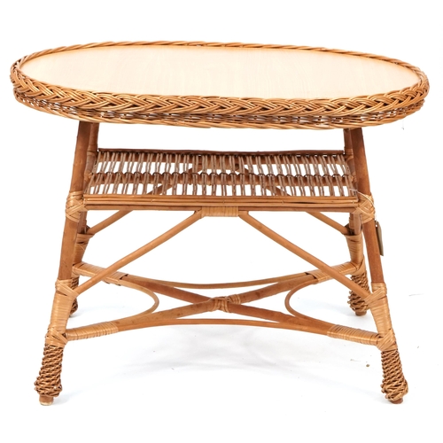 1098 - Wicked Wicker, wicker table and four chairs, the table 64cm H x 84cm W x 62cm D