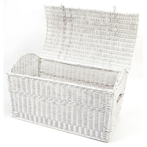 1100 - Wicked Wicker, large white painted wicker ottoman, 61cm H x 100cm W x 60cm D