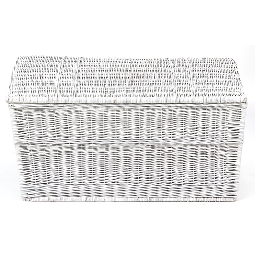 1100 - Wicked Wicker, large white painted wicker ottoman, 61cm H x 100cm W x 60cm D