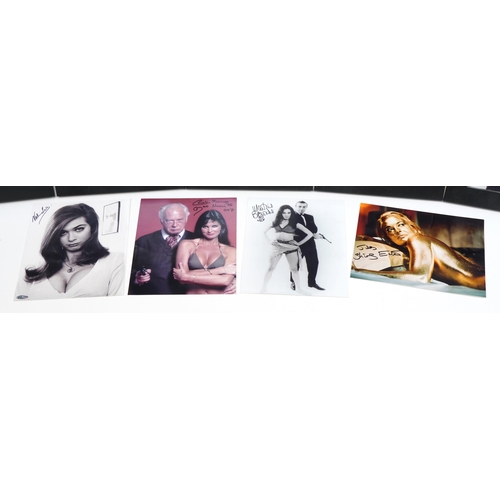 2487 - Nine James Bond interest photographs, each signed in ink including Bond Girls Shirley Eaton and Made... 