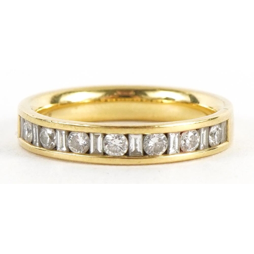3005 - 18ct gold diamond half eternity ring housed in a W Bruford tooled leather box, size L/M, 4.2g