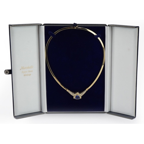 3052 - 14k gold tanzanite and diamond snake link necklace, the tanzanite approximately 10.5mm x 10.7mm x 8.... 
