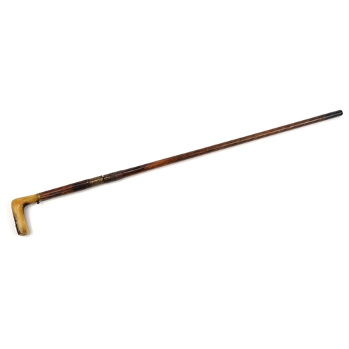341 - Dumonthier Patent walking stick shot gun with antler horn handle, 87cm in length