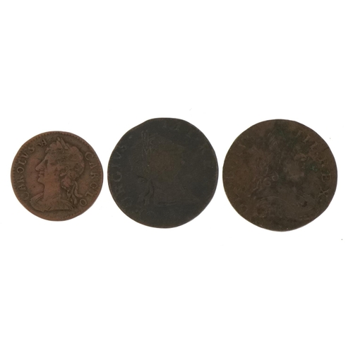 2455 - George III British and Irish coinage comprising 1775 and 1766 pennies and 1675 farthing