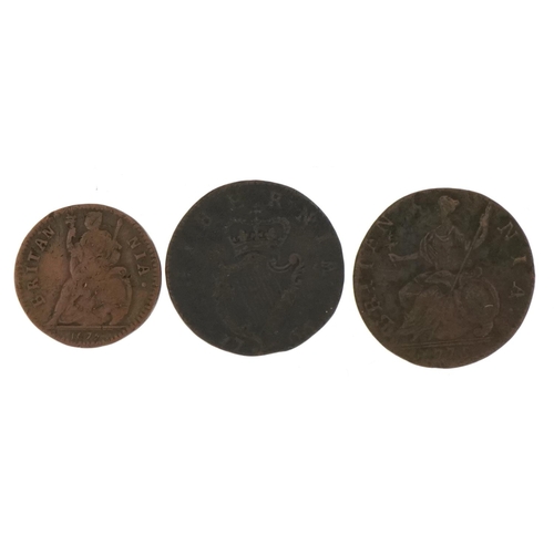 2455 - George III British and Irish coinage comprising 1775 and 1766 pennies and 1675 farthing