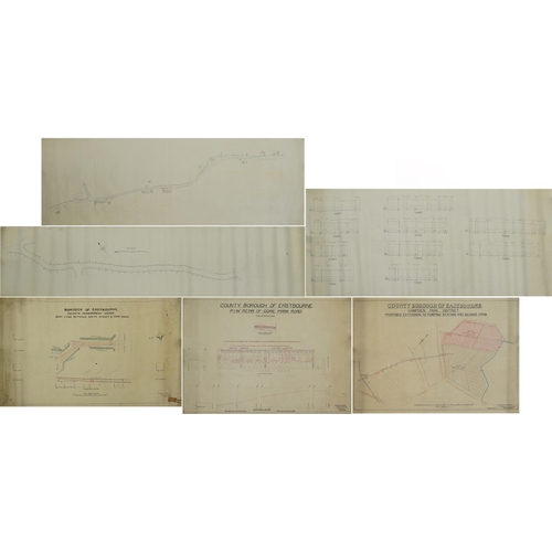 2254 - Six Eastbourne Borough canvas road plans, Rear of Gore Park Road, cross sections, alternations to pa... 