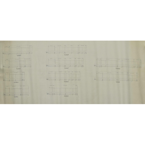 2254 - Six Eastbourne Borough canvas road plans, Rear of Gore Park Road, cross sections, alternations to pa... 