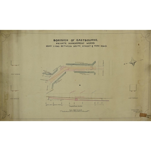 2254 - Six Eastbourne Borough canvas road plans, Rear of Gore Park Road, cross sections, alternations to pa... 