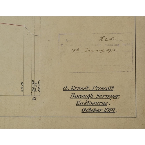 2254 - Six Eastbourne Borough canvas road plans, Rear of Gore Park Road, cross sections, alternations to pa... 