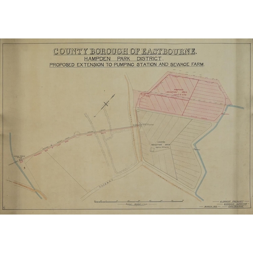 2254 - Six Eastbourne Borough canvas road plans, Rear of Gore Park Road, cross sections, alternations to pa... 