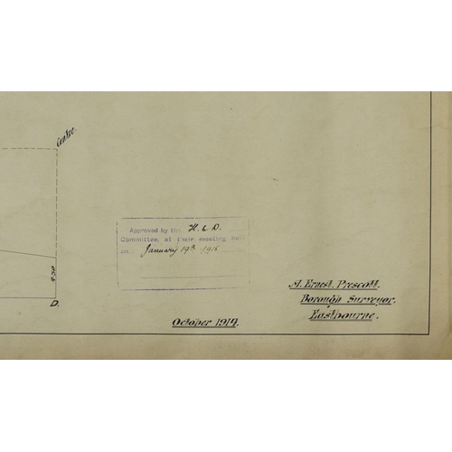 2253 - Six Eastbourne Borough canvas and paper road plans including Ocklynge small holdings, private improv... 