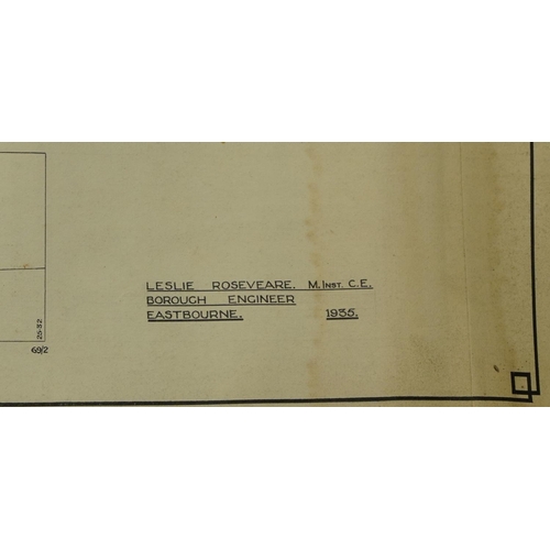 2253 - Six Eastbourne Borough canvas and paper road plans including Ocklynge small holdings, private improv... 