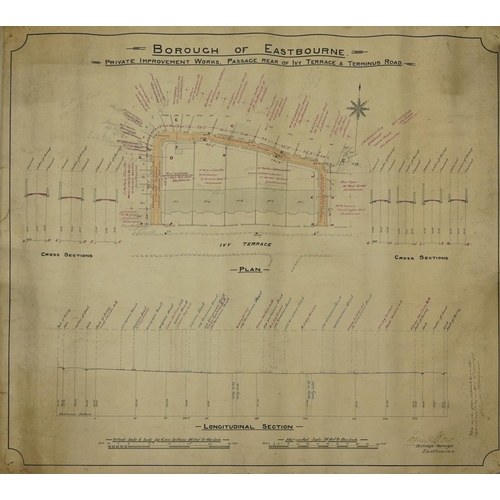 2253 - Six Eastbourne Borough canvas and paper road plans including Ocklynge small holdings, private improv... 