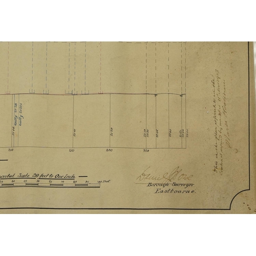 2253 - Six Eastbourne Borough canvas and paper road plans including Ocklynge small holdings, private improv... 