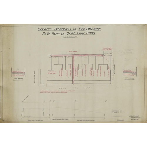 2253 - Six Eastbourne Borough canvas and paper road plans including Ocklynge small holdings, private improv... 