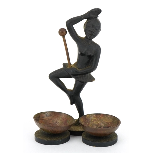 35 - Manner of Karl Hagenauer, Austrian patinated bronze sculpture of a nude dancing female, 8cm high