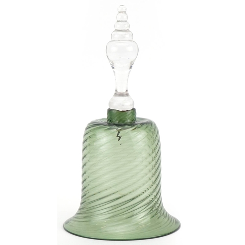 207 - Victorian glass table bell with green writhen bowl, 21cm high