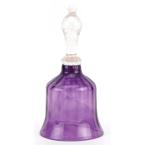 206 - Victorian glass table bell with amethyst coloured bowl, 16.5cm high