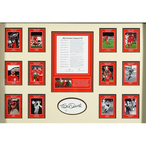 2261 - Tommy Smith Greatest Liverpool XI signed display, certificate of authenticity verso, mounted, framed... 