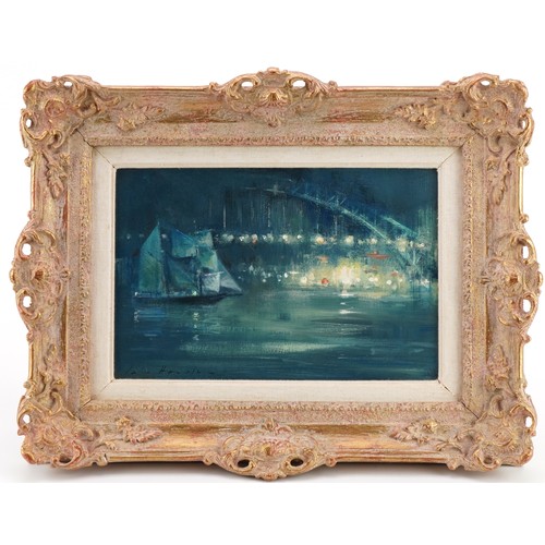 13 - Ian Houston - Sydney Harbour, Nocturne, oil on board, Polak Gallery, London and inscribed label vers... 