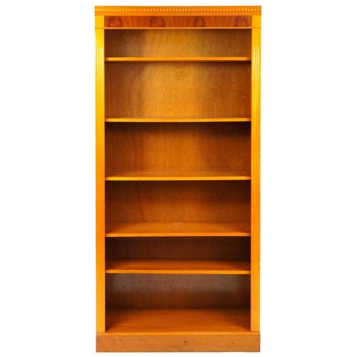 1073 - Yew open bookcase fitted with adjustable shelves, 200cm H x 91cm W x 32cm D