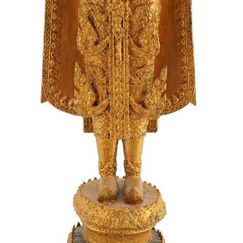 292 - Antique Thai gilt bronze figure of standing Rattanakosin Buddha, later overpainted, 52cm high