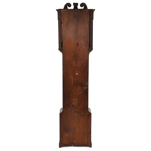 1035 - Inlaid oak longcase clock, the painted dial inscribed T. Wilson Burton, 215cm high