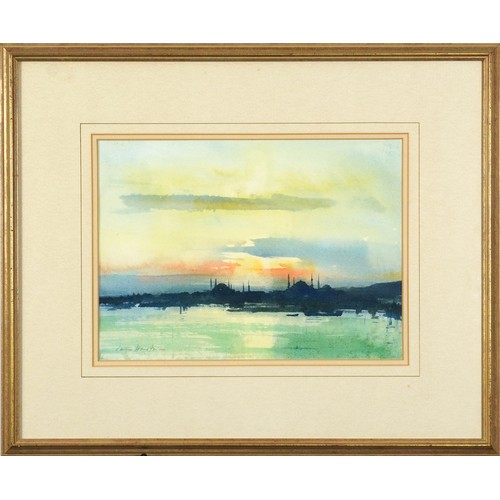 68 - Ian Houston - Evening sky, Istanbul, Impressionist watercolour, Polak Gallery, London and inscribed ... 