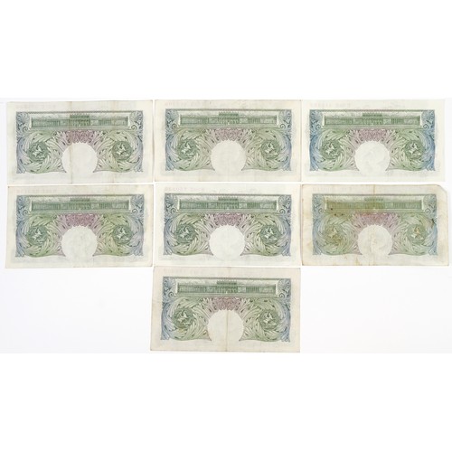 2497 - Seven Bank of England one pound notes comprising Chief Cashiers C P Mahon and P S Beale, various ser... 