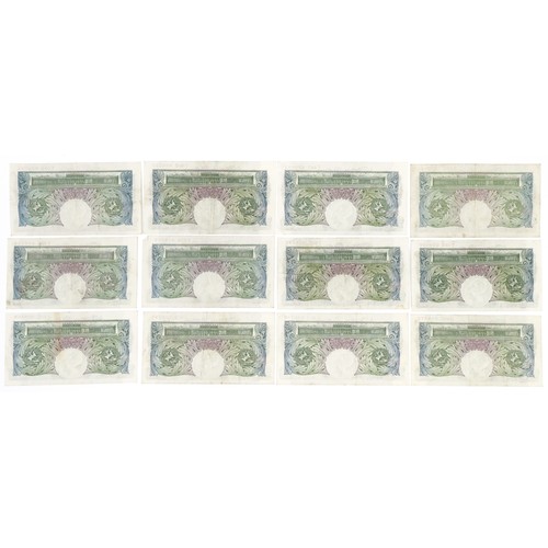 2489 - Twelve Bank of England one pound notes comprising P S Beale and K O Peppiatt Chief Cashiers, various... 