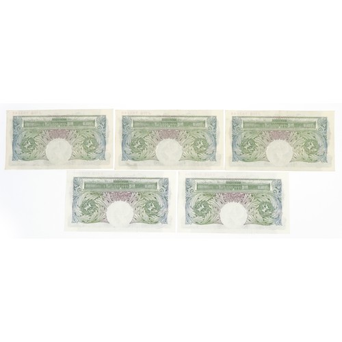 2491 - Five Bank of England consecutive one pound notes, each Chief Cashier P S Beale comprising Y43C 60239... 