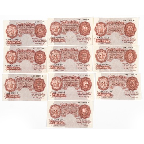 2501 - Ten Bank of England ten shilling notes, each Chief Cashier K O Peppiatt, various serial numbers