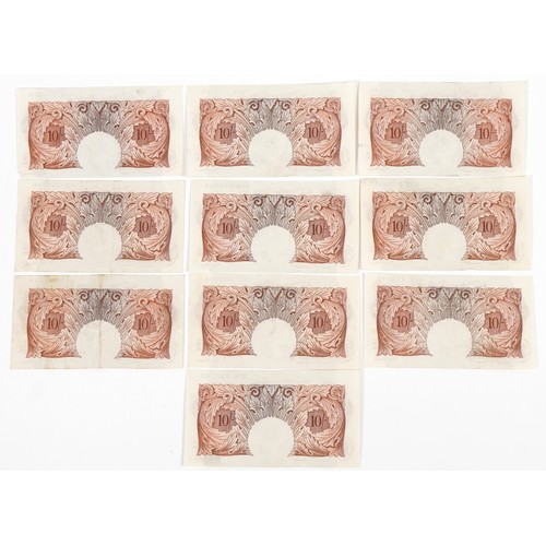 2501 - Ten Bank of England ten shilling notes, each Chief Cashier K O Peppiatt, various serial numbers