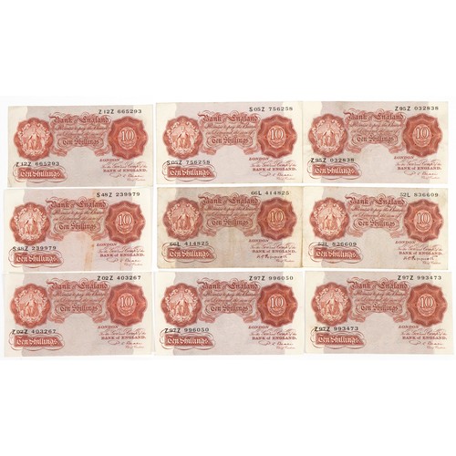 2502 - Nine Bank of England ten shilling notes comprising Chief Cashiers P S Beale and K O Peppiatt, variou... 