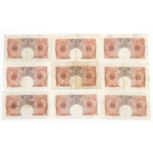 2502 - Nine Bank of England ten shilling notes comprising Chief Cashiers P S Beale and K O Peppiatt, variou... 