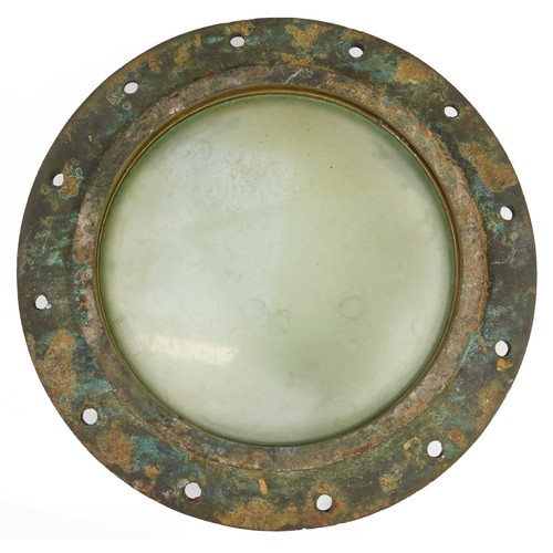 414 - Shipping interest bronze porthole, impressed W L Halley Bumbarton, 58cm in diameter