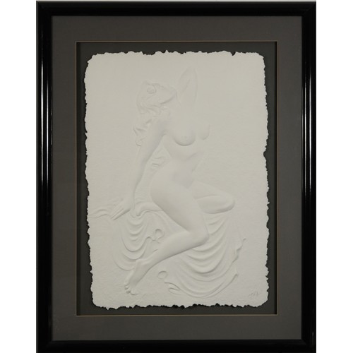 475 - Roberta Peck - Nude female figures, near pair of embossed collages, each mounted, framed and glazed,... 