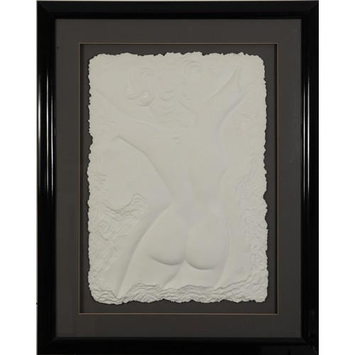 475 - Roberta Peck - Nude female figures, near pair of embossed collages, each mounted, framed and glazed,... 