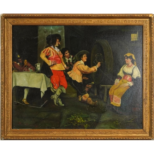 271 - Tavern scene with Cavaliers, Old Master style oil on board, mounted and framed, 54cm x 42.5cm exclud... 