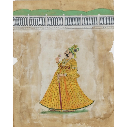 1721 - Emperor holding a sword, Indian Mughal school watercolour on paper, unframed, 27cm x 21cm