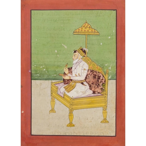 1719 - Kneeling figure in a palace setting, Indian Mughal school watercolour on paper, inscribed verso, unf... 