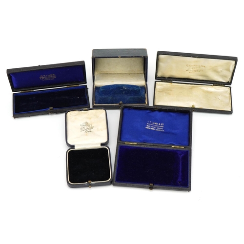 3858 - Five antique and later jewellery boxes including H Pidduck & Sons, the largest 13.5cm wide