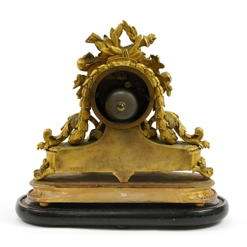 50 - D C Rait, 19th century French Ormolu mantle clock striking on a bell with Sevres type panels hand pa... 