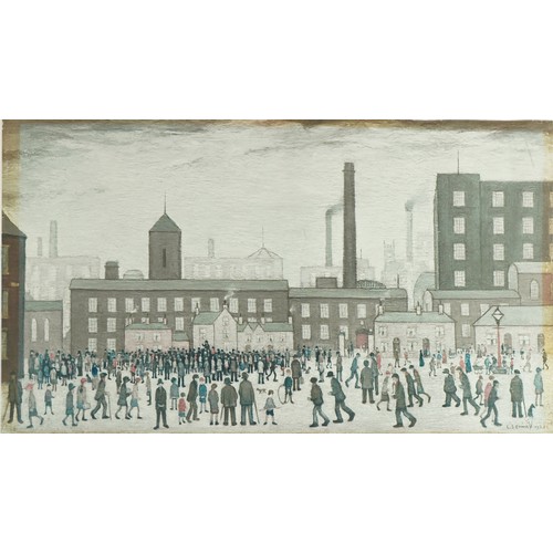 1290 - After Laurence Stephen Lowry - Outside the Mills, print in colour, copyright Soho Gallery Ltd London... 