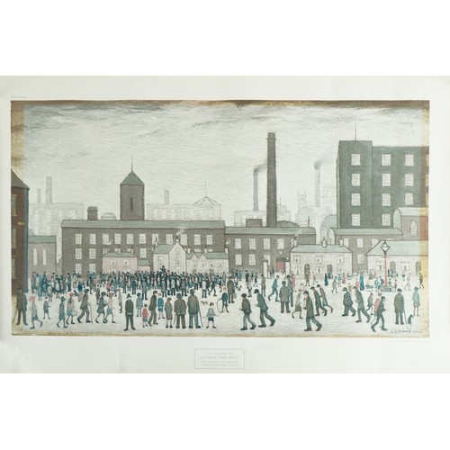 1290 - After Laurence Stephen Lowry - Outside the Mills, print in colour, copyright Soho Gallery Ltd London... 