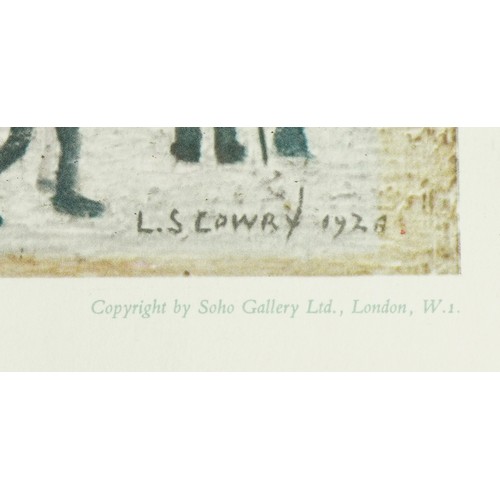 1290 - After Laurence Stephen Lowry - Outside the Mills, print in colour, copyright Soho Gallery Ltd London... 