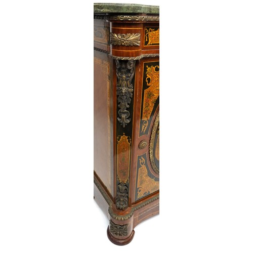 1009 - European inlaid pier cabinet with gilt metal mounts and green marble top, fitted with two drawers ab... 