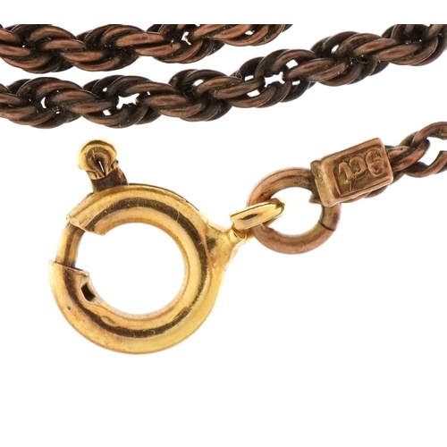 9ct gold rope twist necklace with 9ct gold clasp, 41.5cm in length, 2.5g