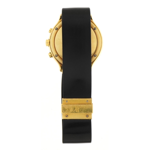 3015 - Hublot, 18ct gold Hublot MDM 1620.3 chronograph wristwatch, reference 219128, with black rubber stra... 